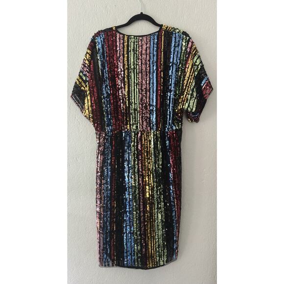MNG Mango Multicolored Sequin Sheath Kimono Sleeve Party Cocktail Dress NWT - Picture 13 of 16